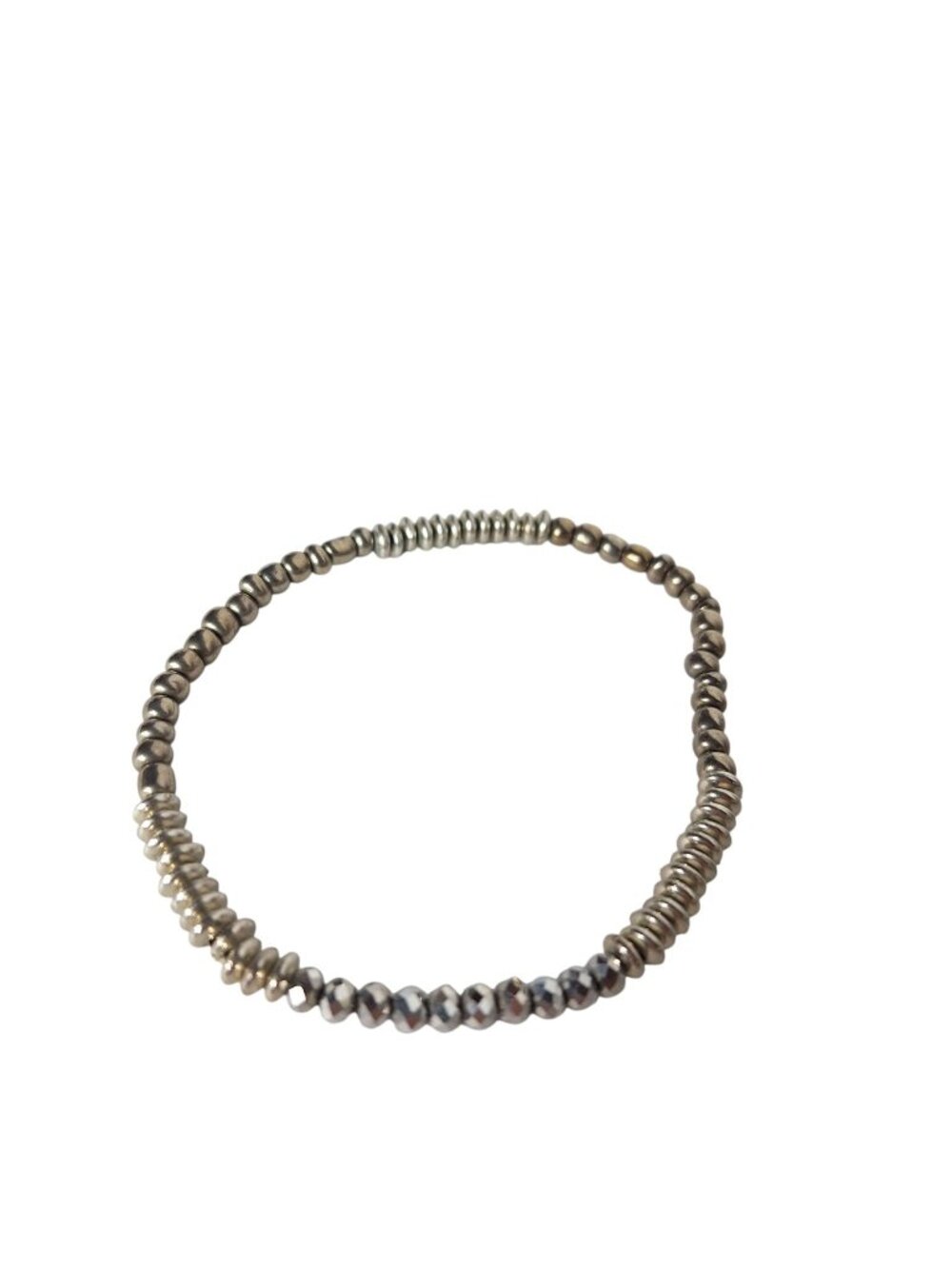 Vintage Silver Pyrite Metal Bead Stretchy Bracelet 7 Inch Boho Y2K Minimalist St